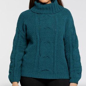 Seven 7 Cable Knit Cowl Neck Chenille Sweater Womens Large - Teal Green - NWT